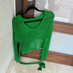 Cult Gaia green crochet cover up top, ties in the back, size small